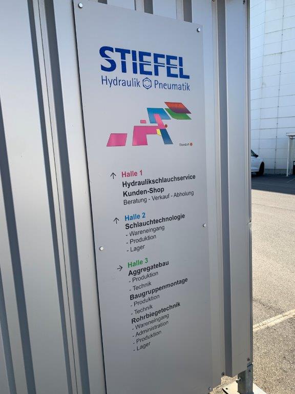 Firmentafel mit den Produktionskomponenten